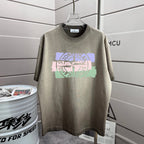 Grey crew-neck T-shirt with colorful Stone Island logo square print