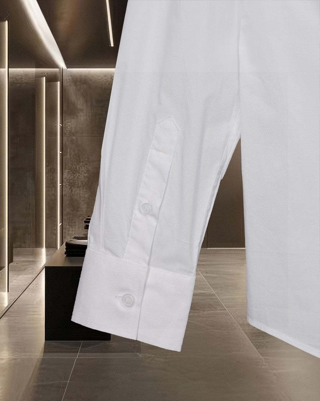 White Burberry button-up shirt cuff buttons and straight hem