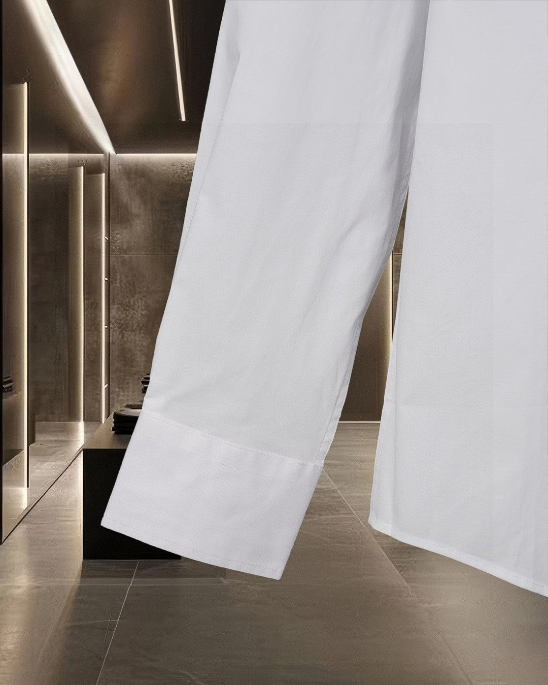 White long-sleeve dress shirt with straight hem