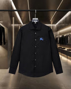 Burberry long-sleeve button-up shirt, dark, embroidered blue horse logo