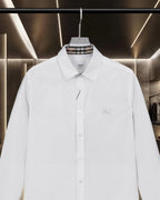 White long-sleeve button-up shirt with check-pattern inner collar