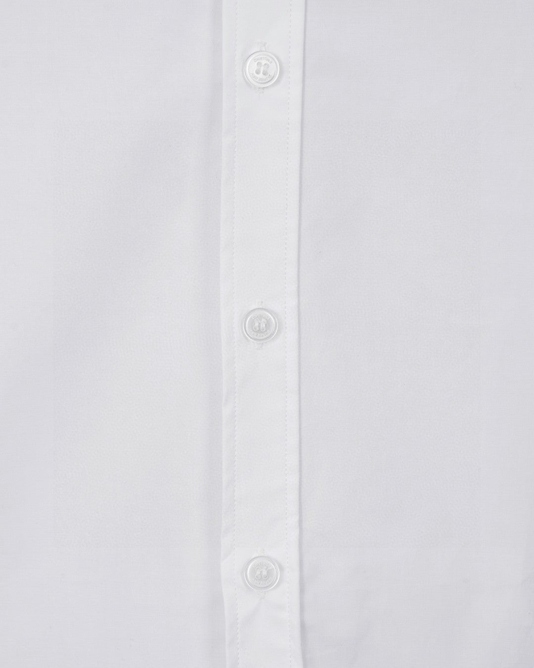 White long-sleeve button-up shirt cuff with button placket detail