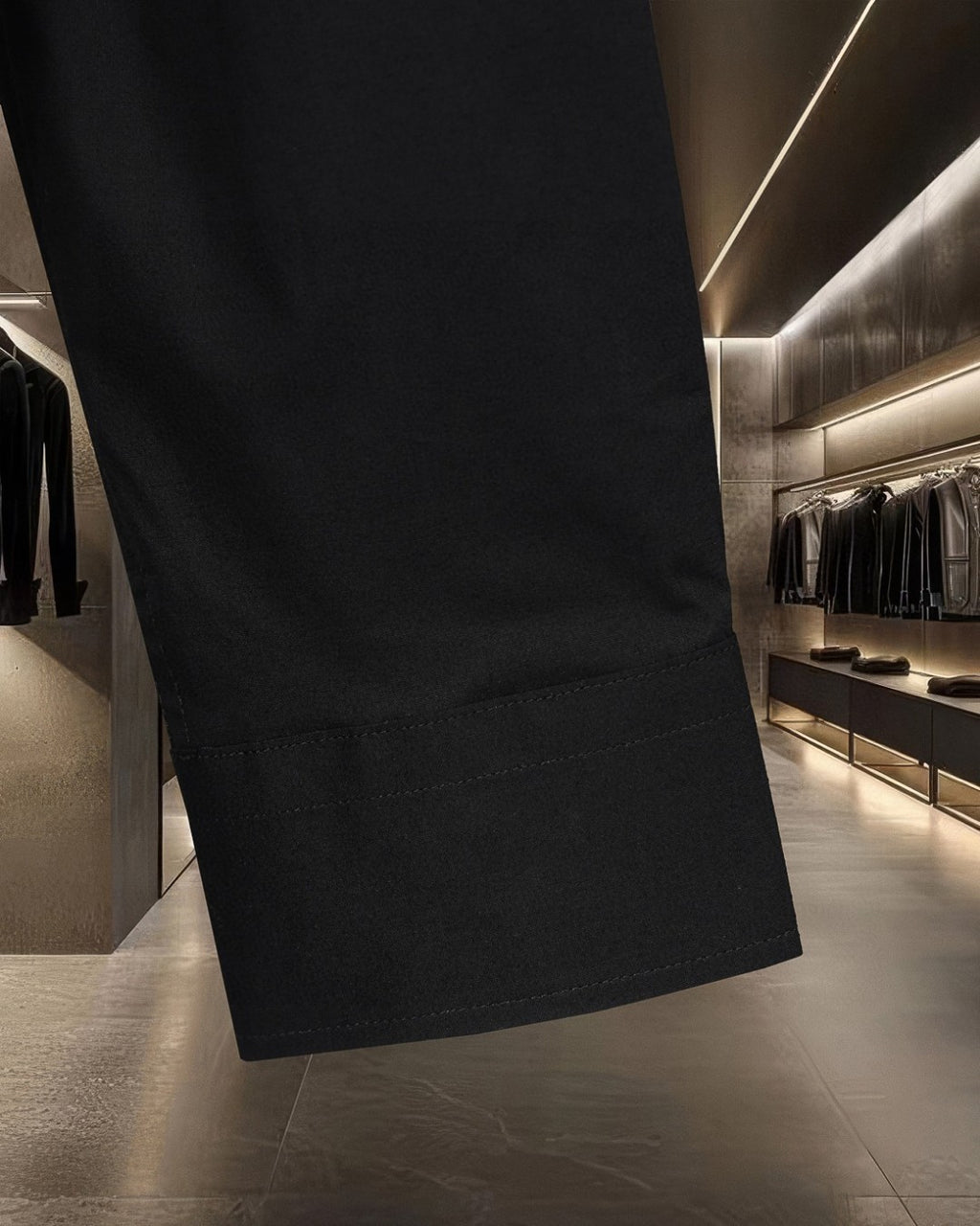 Black shirt hem with side seam detail