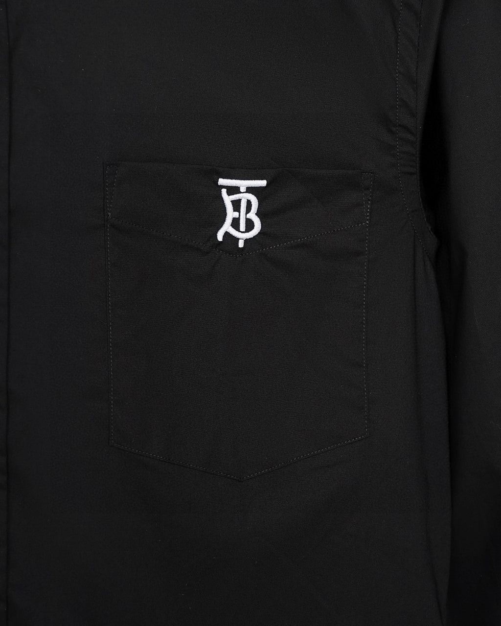 Burberry long-sleeve shirt with TB logo on chest pocket, dark black