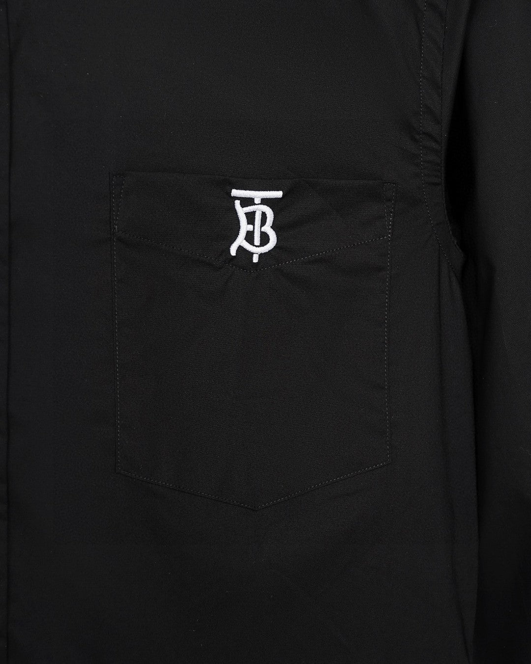 Burberry long-sleeve shirt with TB logo on chest pocket, dark black