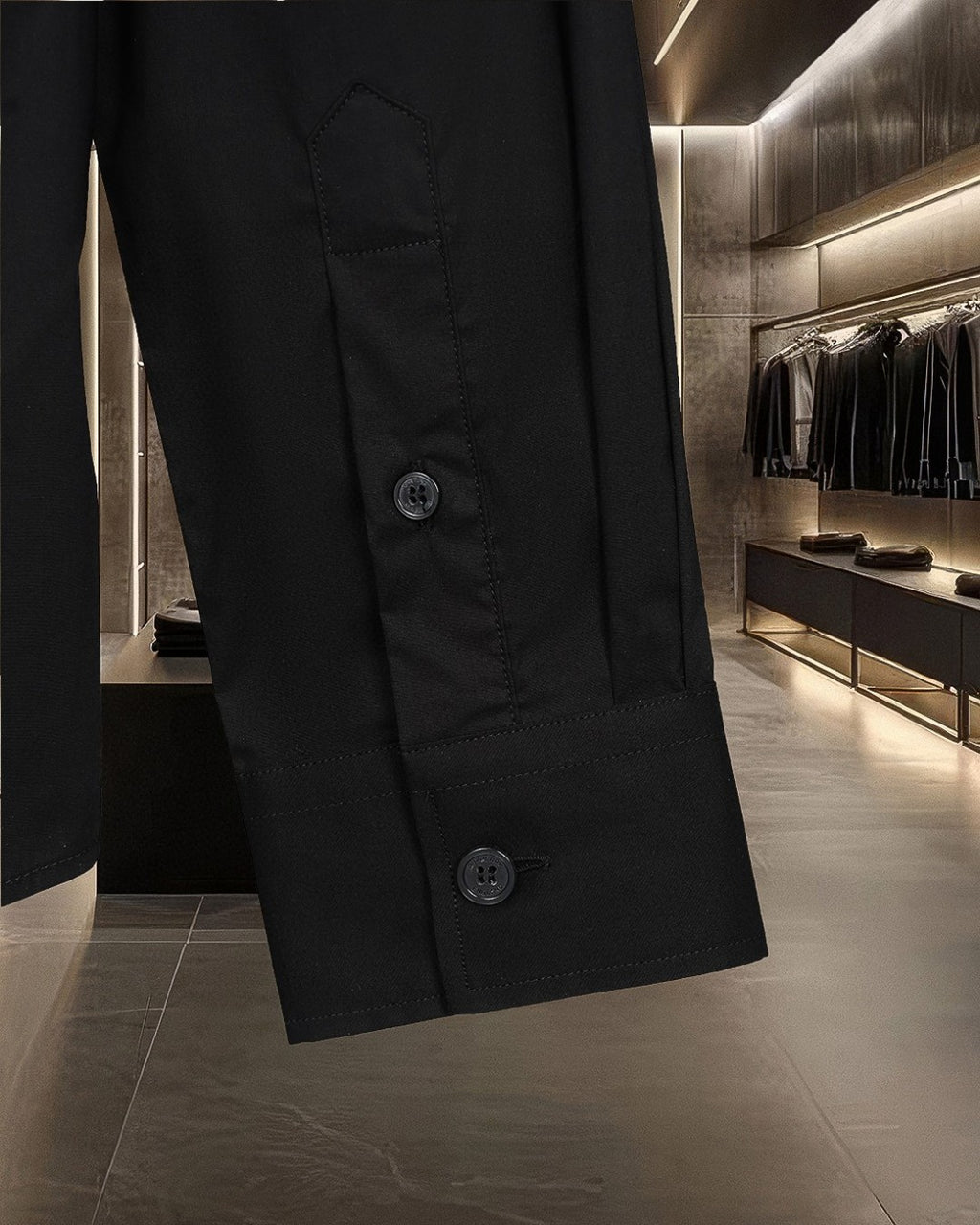 Burberry long-sleeve shirt sleeve hem and buttons, dark black