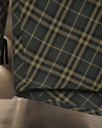 Plaid button-up shirt fabric, dark green with yellow grid pattern