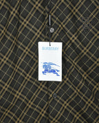 Burberry plaid button-up shirt with hang tag, long sleeves, dark green and yellow grid
