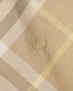 Long-sleeve shirt fabric in beige plaid with small embroidered mark