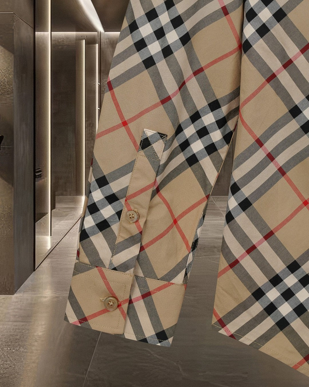 Burberry plaid long-sleeve shirt cuff with buttoned sleeve placket