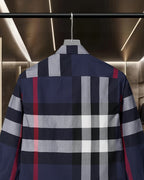 Burberry plaid long-sleeve shirt, back yoke and full check pattern in navy tones