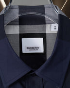 Burberry plaid long-sleeve shirt with BURBERRY logo patch at chest and button placket