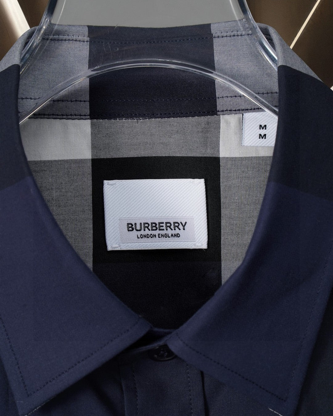 Burberry plaid long-sleeve shirt with BURBERRY logo patch at chest and button placket