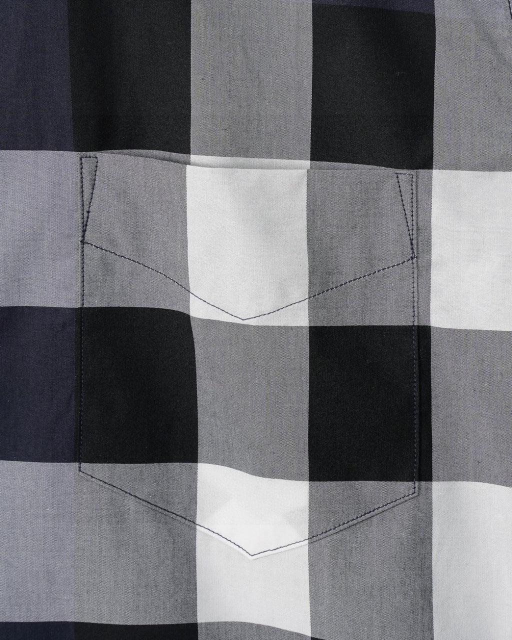 Burberry plaid shirt pocket panel with topstitching, white/gray/black check sections