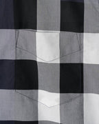 Burberry plaid shirt pocket panel with topstitching, white/gray/black check sections