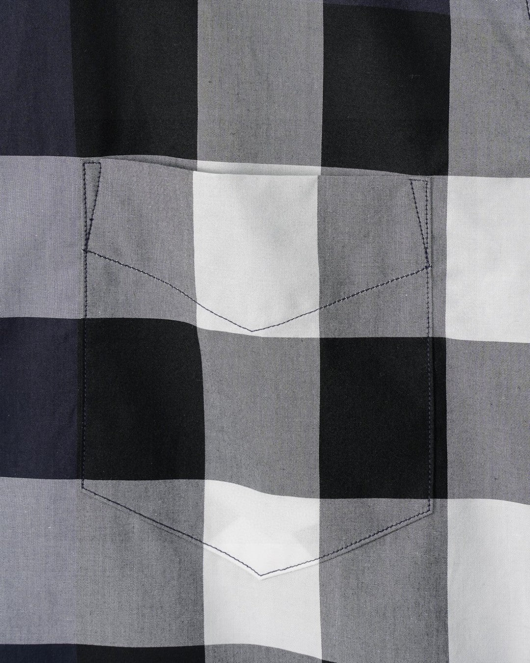 Burberry plaid shirt pocket panel with topstitching, white/gray/black check sections