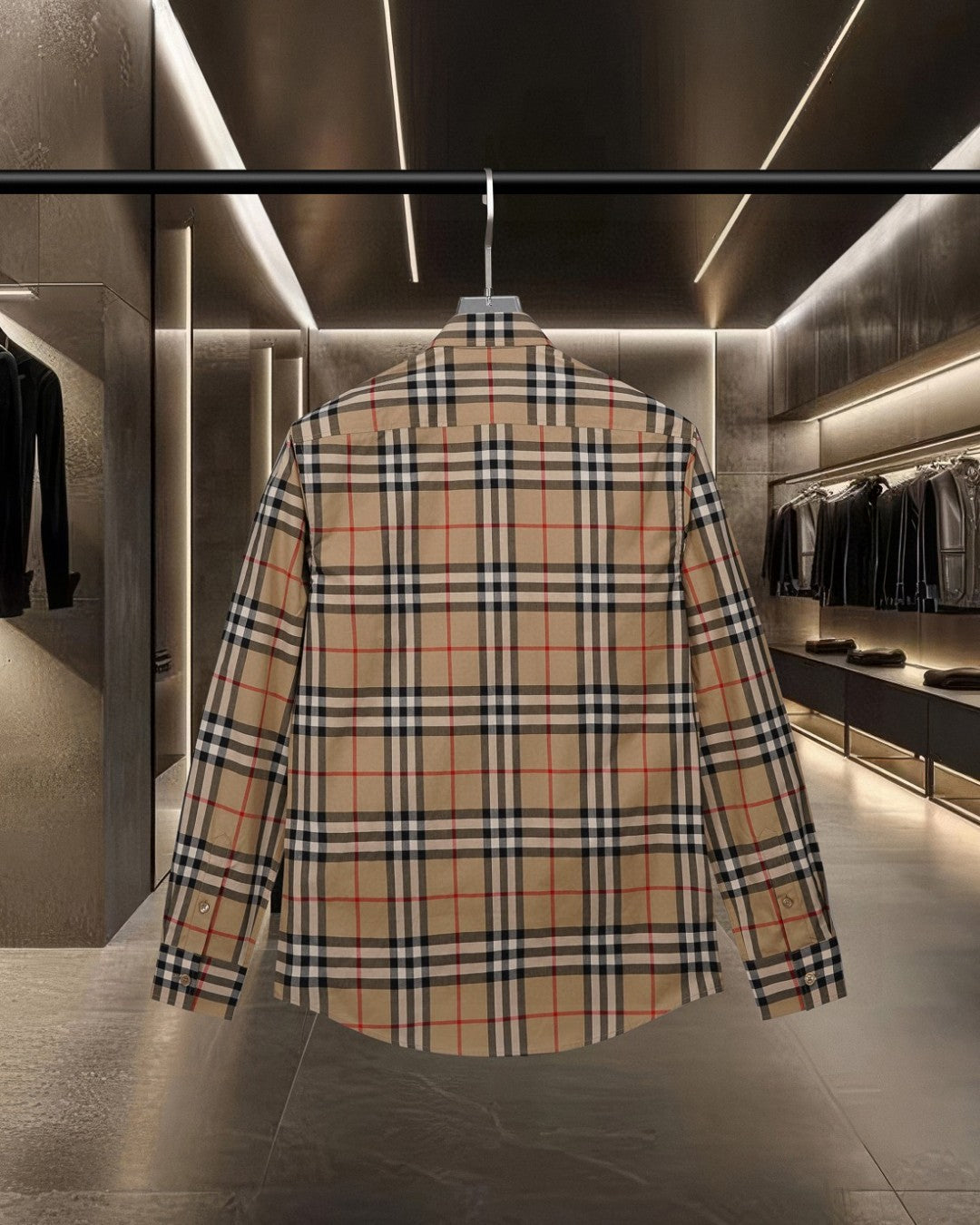 Long-sleeve plaid button-up shirt back view