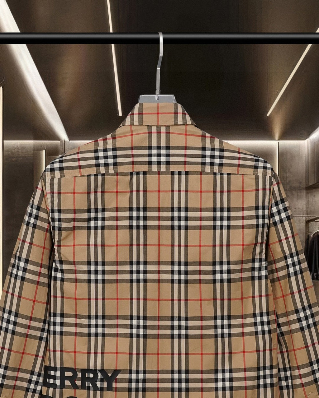 Burberry plaid button-up shirt, back yoke and check pattern