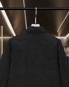 Burberry long coat in black with back yoke and stand collar detail