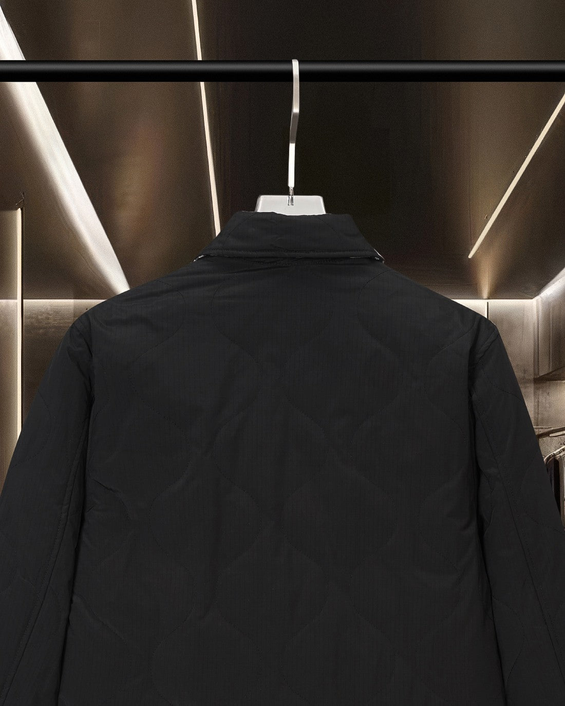 Burberry long coat in black with back yoke and stand collar detail