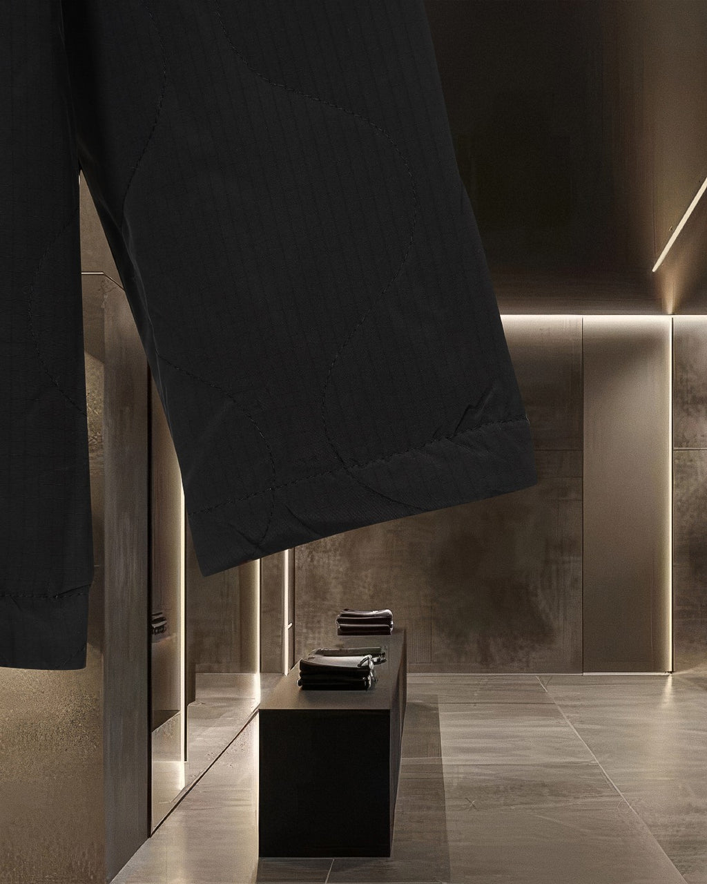 Burberry long coat black hem and sleeve cuff detail