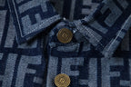 Fendi long-sleeve shirt front with gold logo buttons on FF monogram fabric