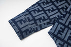 Fendi long-sleeve shirt sleeve cuff with FF monogram pattern, navy and blue