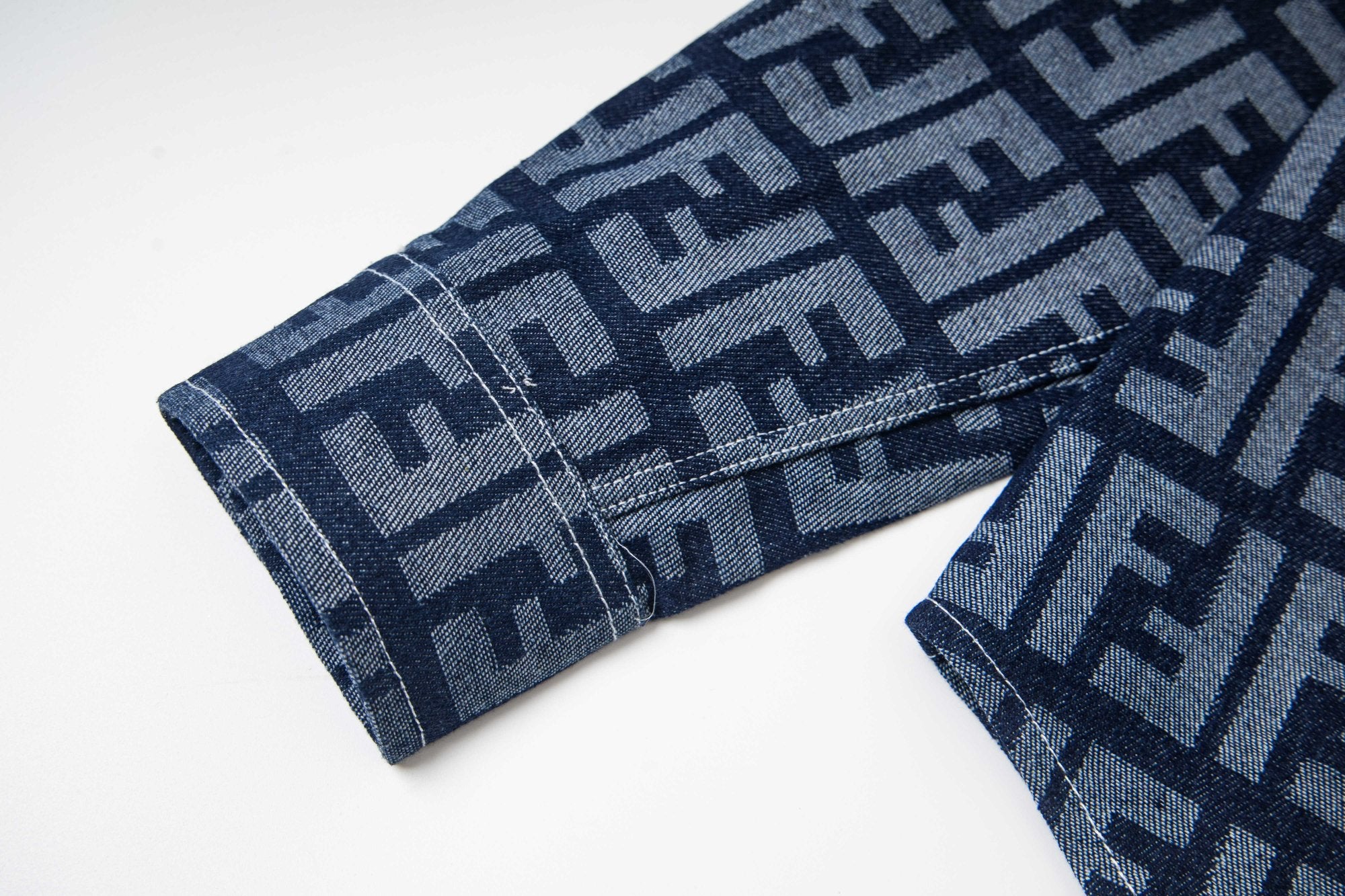 Fendi long-sleeve shirt sleeve cuff with FF monogram pattern, navy and blue