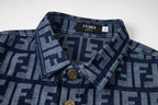 Fendi long-sleeve shirt collar in navy and light blue FF monogram fabric