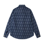 Fendi long-sleeve shirt back in navy and light blue FF monogram pattern