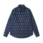 Fendi long-sleeve shirt in navy and light blue FF monogram pattern