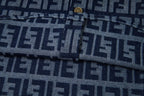 Fendi long-sleeve shirt seam detail on navy and light blue FF monogram fabric