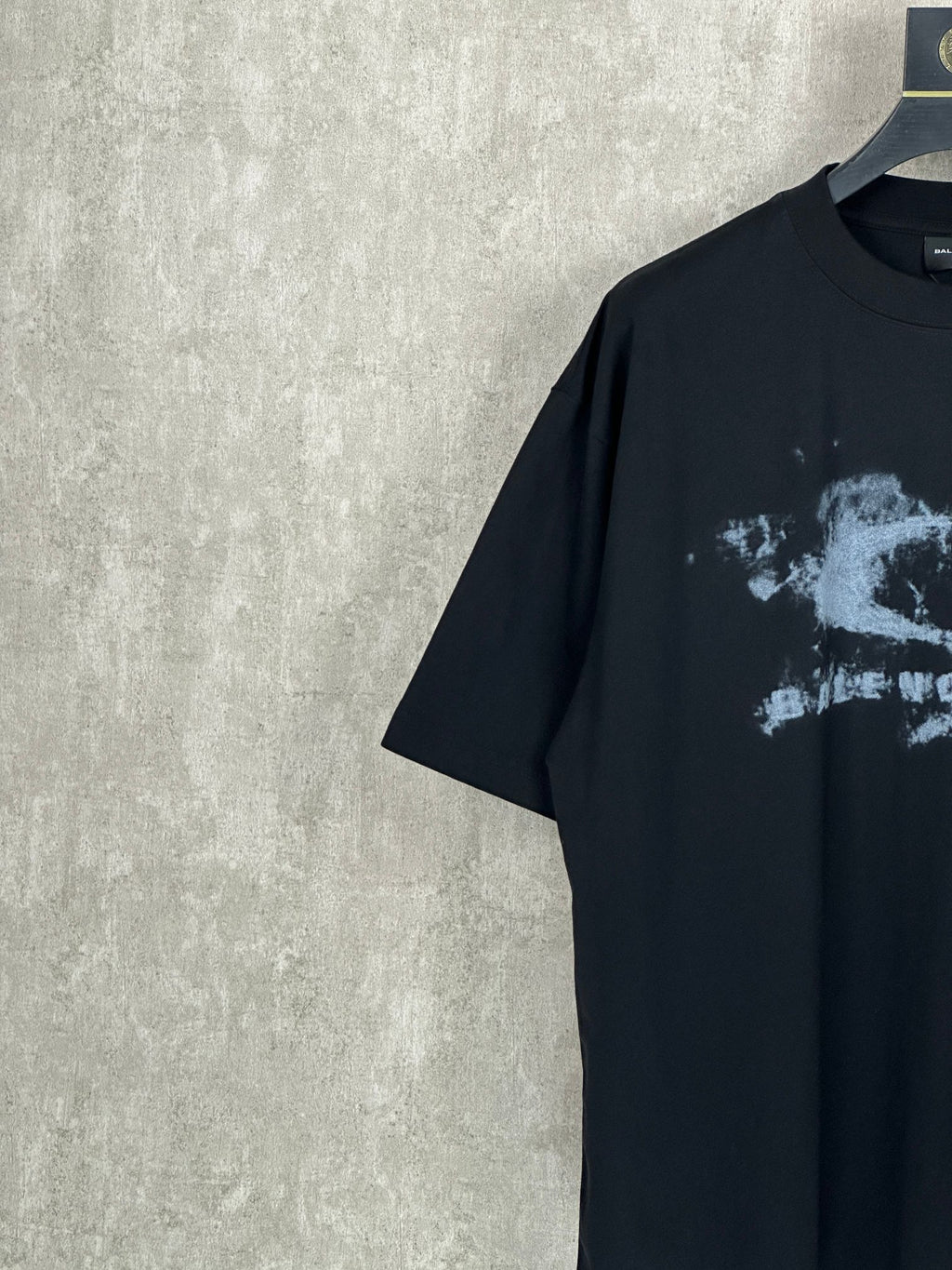 Balenciaga short-sleeve T-shirt, black with partial distressed logo print on front