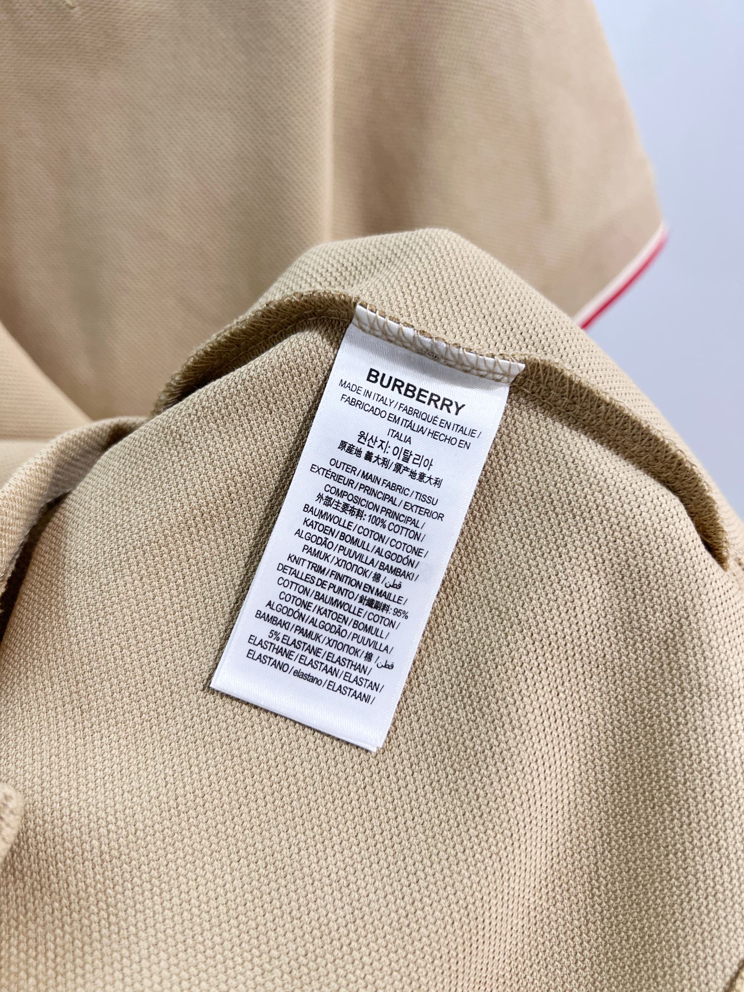 Tan polo shirt care label inside collar with text and size info