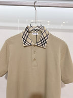 Beige Burberry polo shirt with checkered collar and three-button placket
