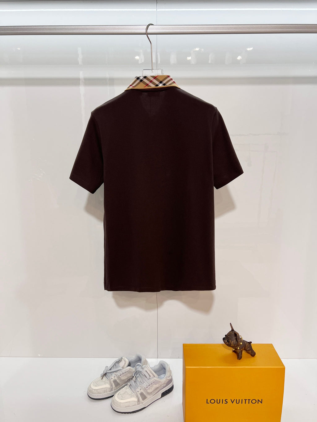 Burberry short-sleeve polo shirt, dark brown back view