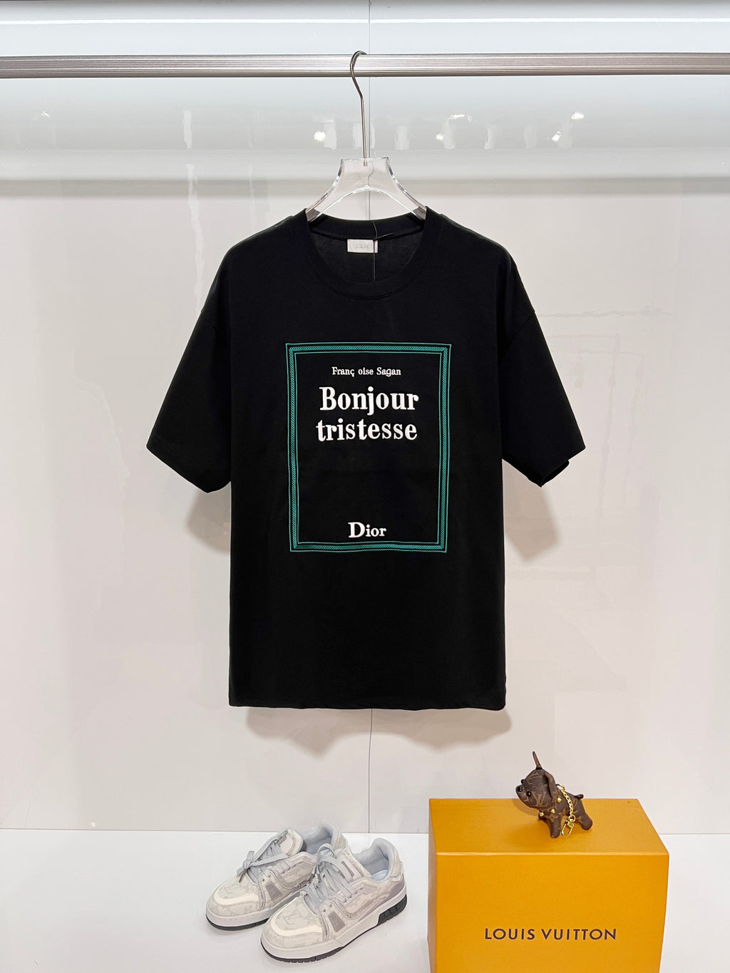 Black Dior T-shirt with 'Bonjour tristesse' framed graphic