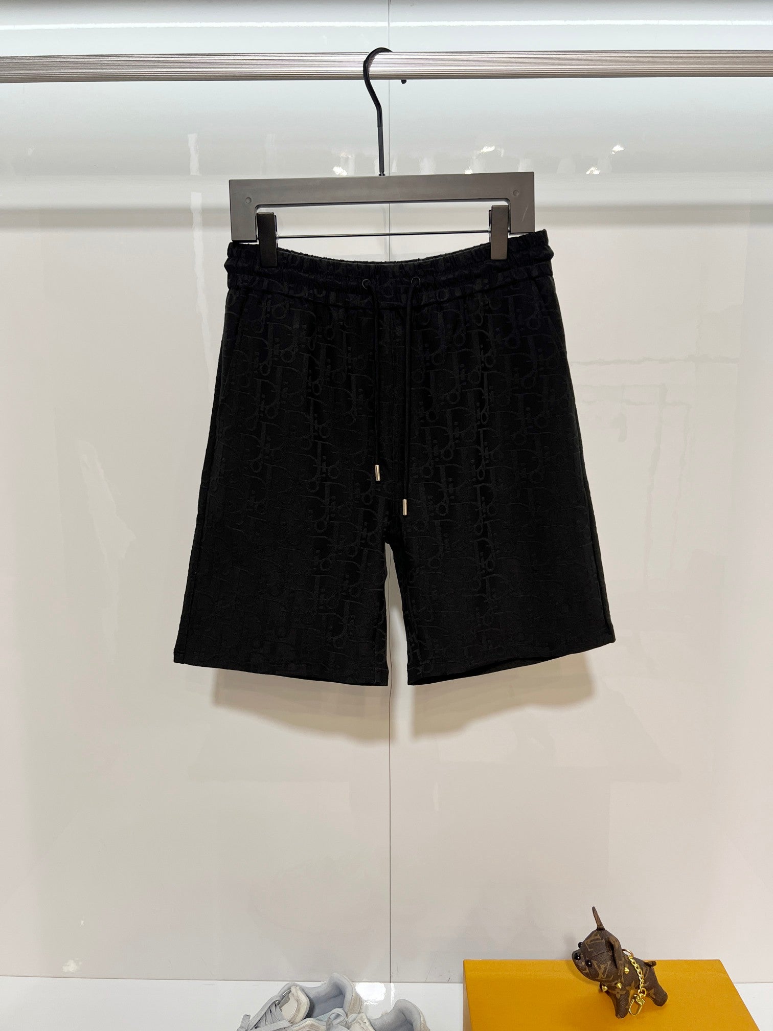 Black Dior monogram shorts with elastic waistband and drawstring