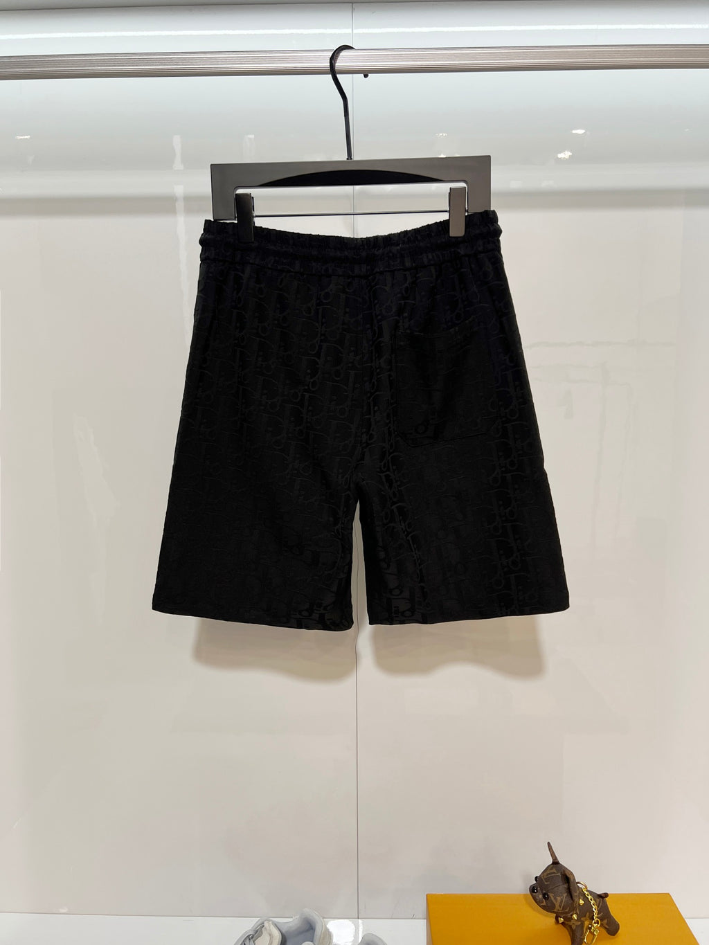 Black Dior monogram shorts with elastic waistband