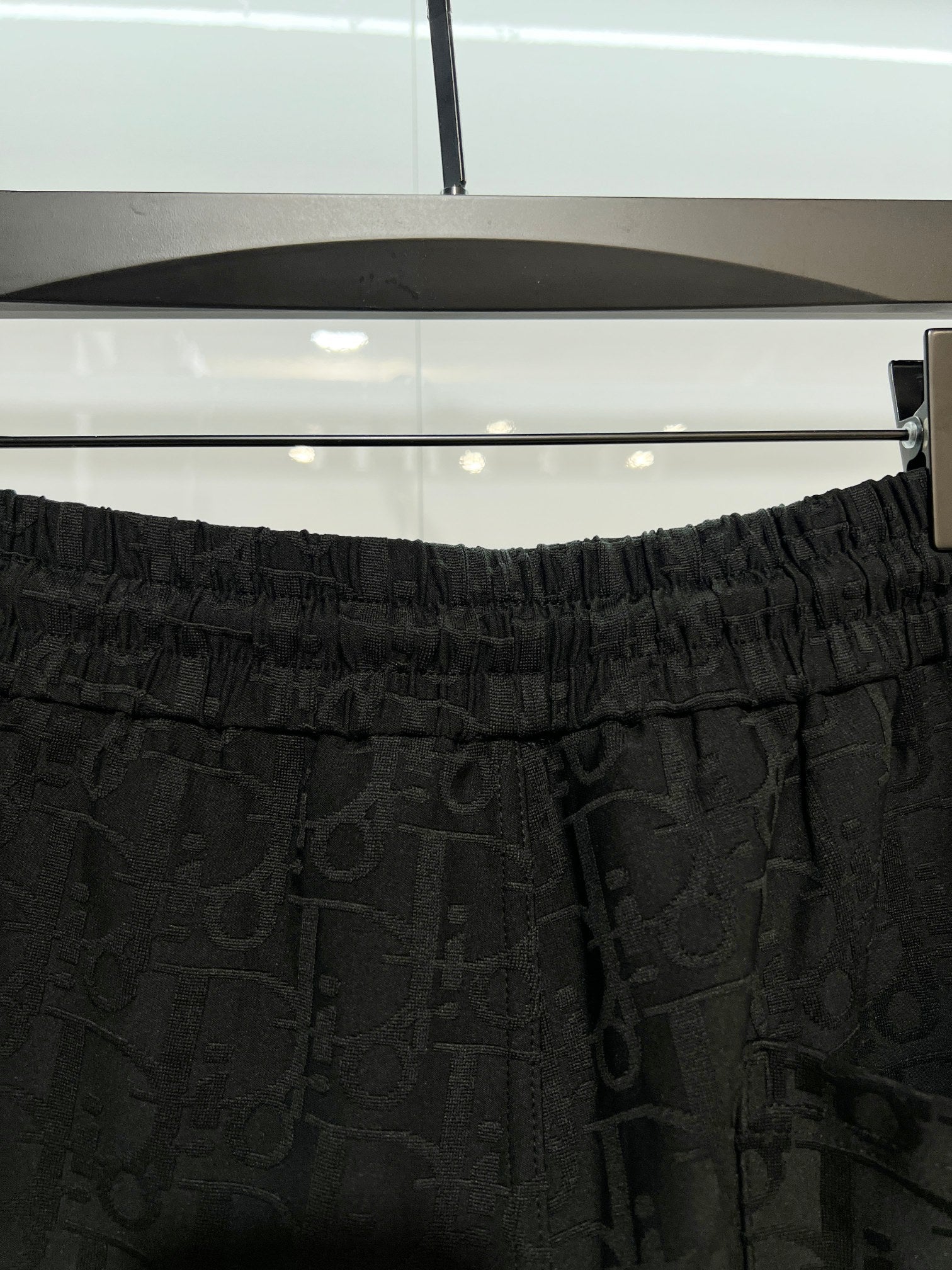 Black Dior monogram shorts with elastic waistband and tie-front