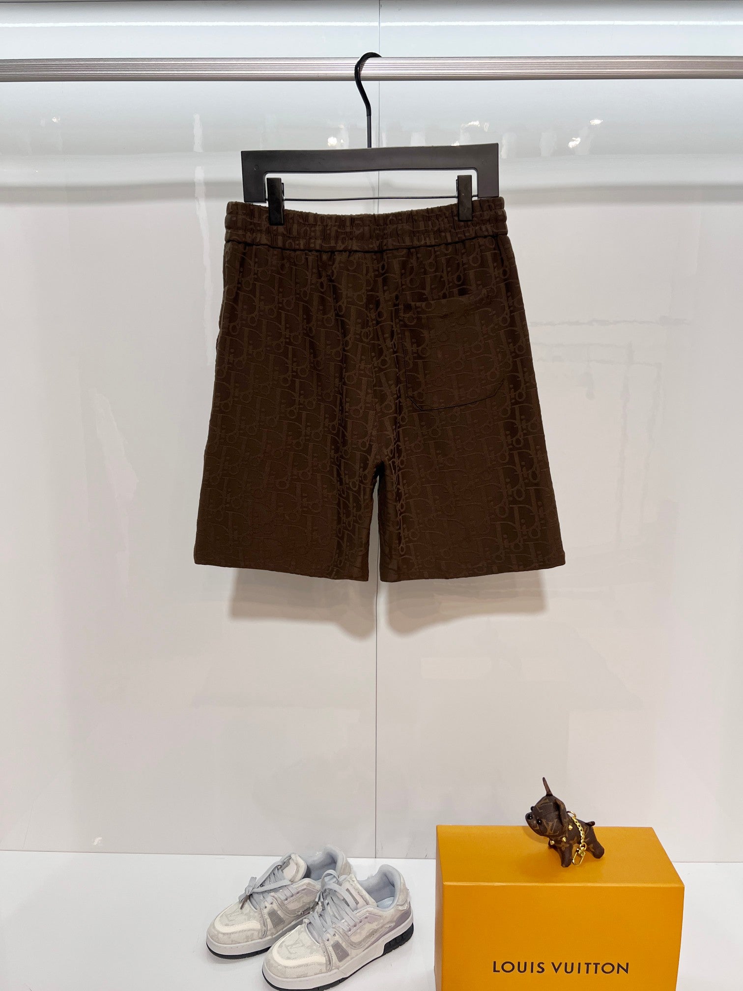 Dior logo-pattern drawstring shorts, dark brown front view