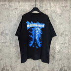 Balenciaga graphic T-shirt, dark short-sleeve crewneck with blue Eiffel lightning print