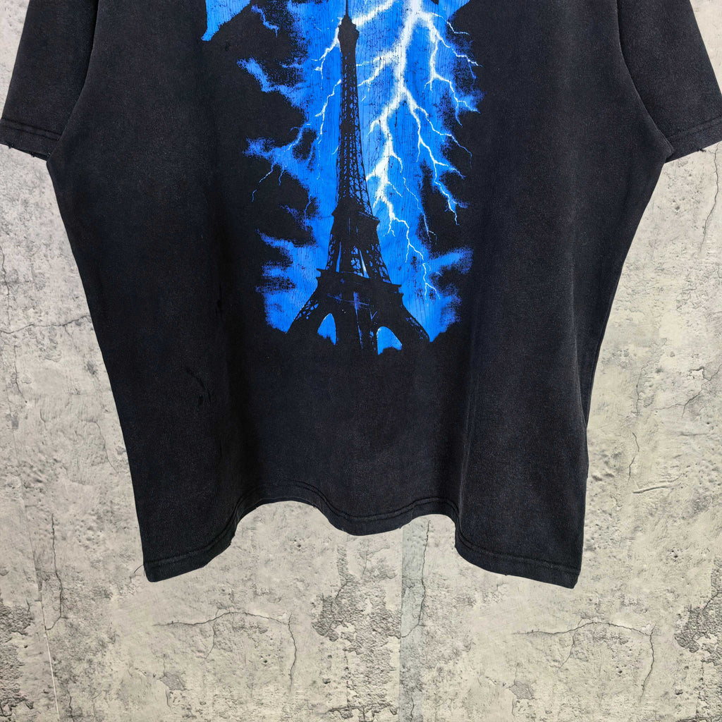 Balenciaga black T-shirt with blue Eiffel Tower graphic