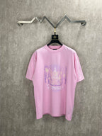 Balenciaga pink graphic T-shirt on hanger, crew neck, short sleeves