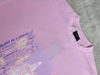 Balenciaga pink T-shirt neckline detail with small black brand tag