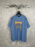 Balenciaga blue graphic T-shirt on hanger, crew neck, short sleeves, front print detail