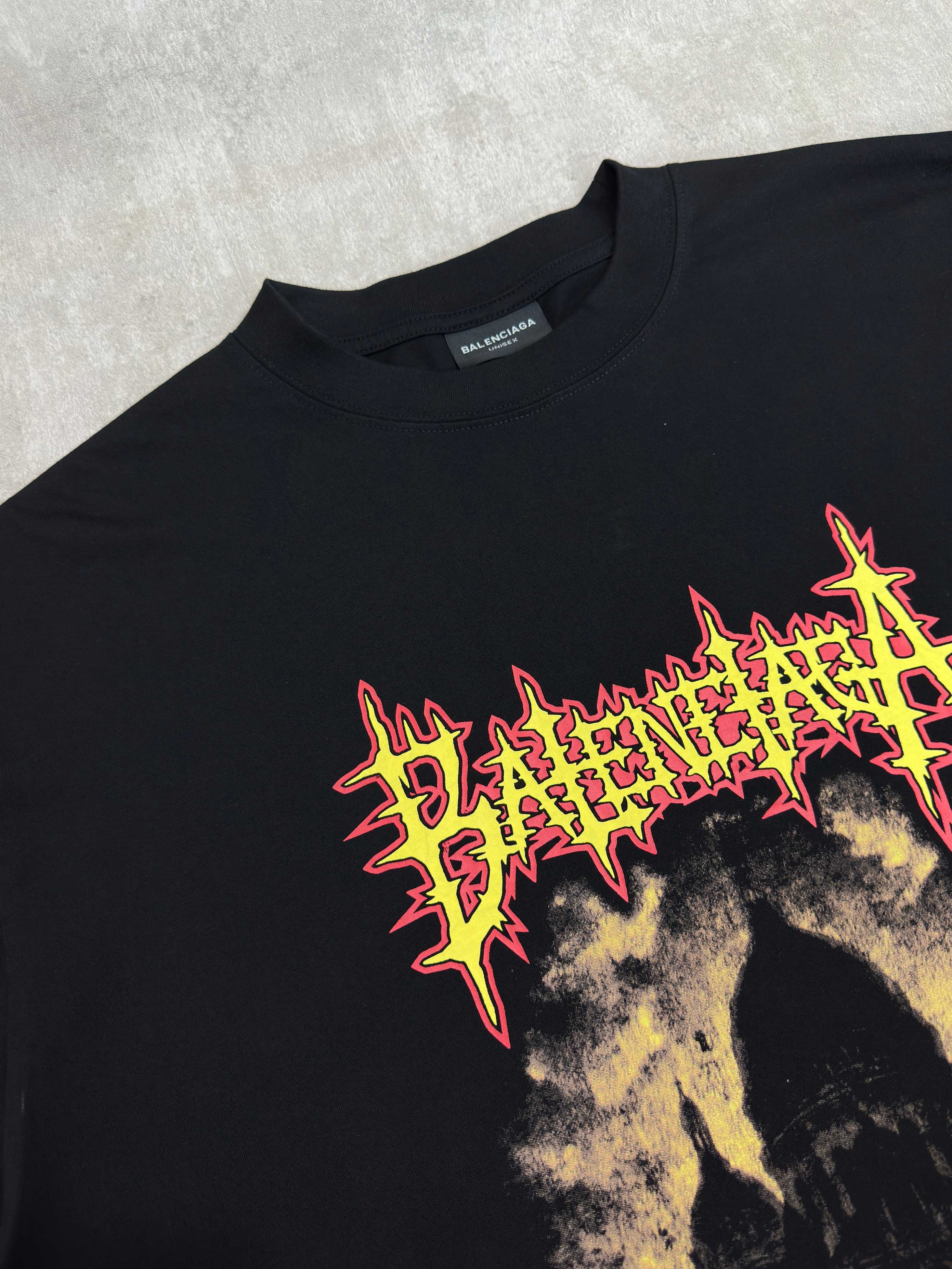 Balenciaga black crew-neck short-sleeve shirt with large distressed front graphic
