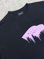 Balenciaga black crewneck T-shirt with purple drips graphic and logo text
