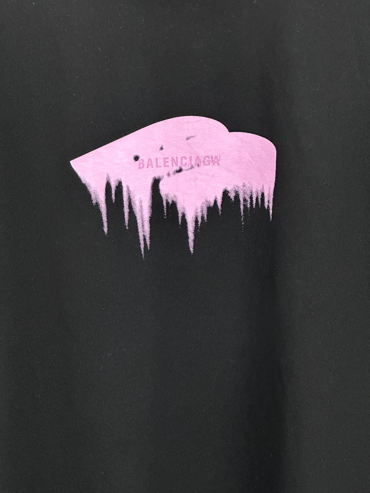 Balenciaga purple drips logo graphic on black crewneck T-shirt