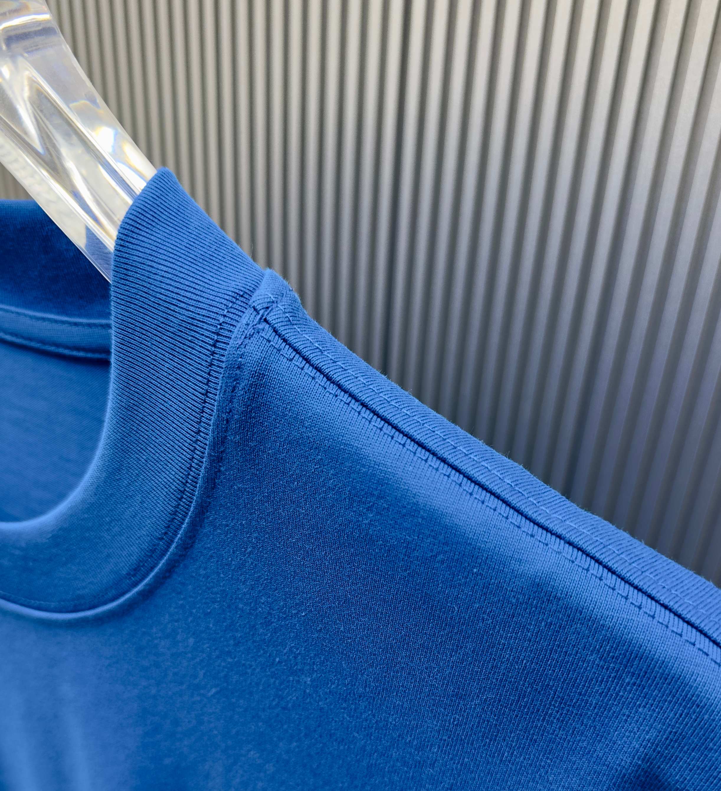 Blue Givenchy T-shirt sleeve seam and ribbed neckline